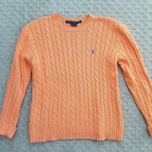 Ralph Lauren Sport Classic Soft Orange Cotton Cable Knit Sweater, Women's Small